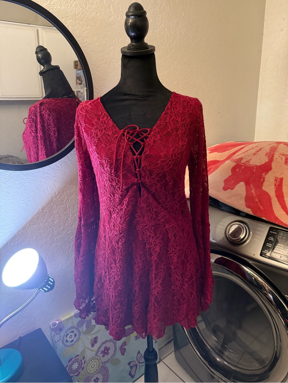 Forever 21 Burgundy Lace-Up Lace Tunic Top